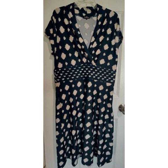 Phase Seven Blue & Beige Surplice V-Neck Midi Stretch Dress Short Sleeve 16 - Picture 2 of 7